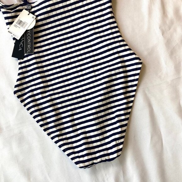 La Blanca Set Sail Lingerie One Piece Swimsuit Women's 6 Indigo Stripe NWT - Picture 10 of 12